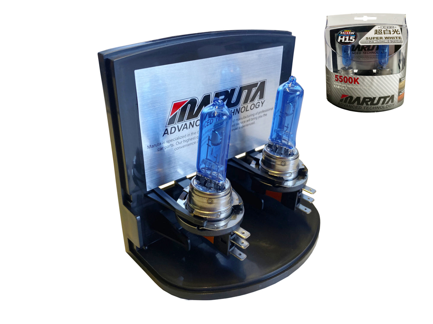 MARUTA SUPER WHITE H15 55/15W Halogenlampe für Fernlicht & Tagfahrlicht, 5500K Xenon-Effekt, langlebige Xenon-Gas Quarzglas Birne, ECE geprüft - Bild 2