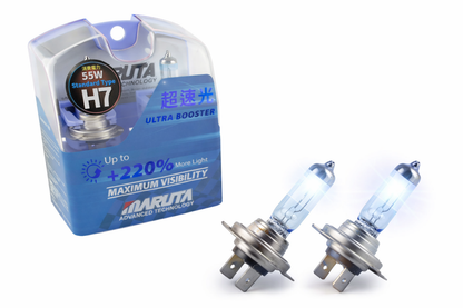 MARUTA H7 55W ULTRA BOOSTER - 220% Maximum Visibility - designed in Japan - Scheinwerfer, Abblendlicht, langlebige hochwertige Xenon-Gas Quarzglas Birne, ECE Prüfzeichen - Bild 1
