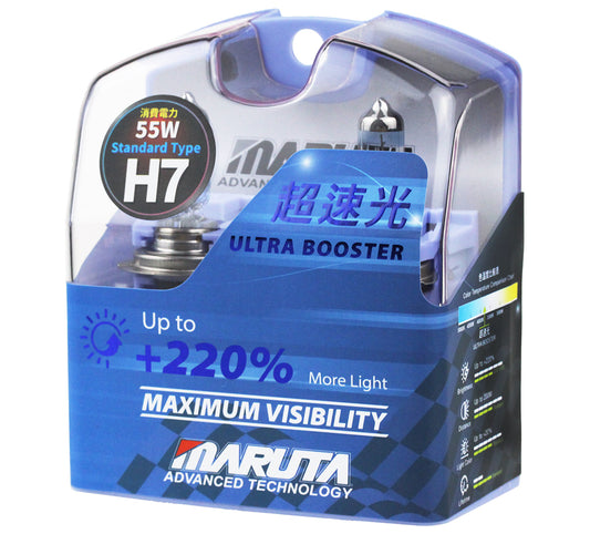MARUTA H7 55W ULTRA BOOSTER - 220% Maximum Visibility - designed in Japan - Scheinwerfer, Abblendlicht, langlebige hochwertige Xenon-Gas Quarzglas Birne, ECE Prüfzeichen - Bild 1