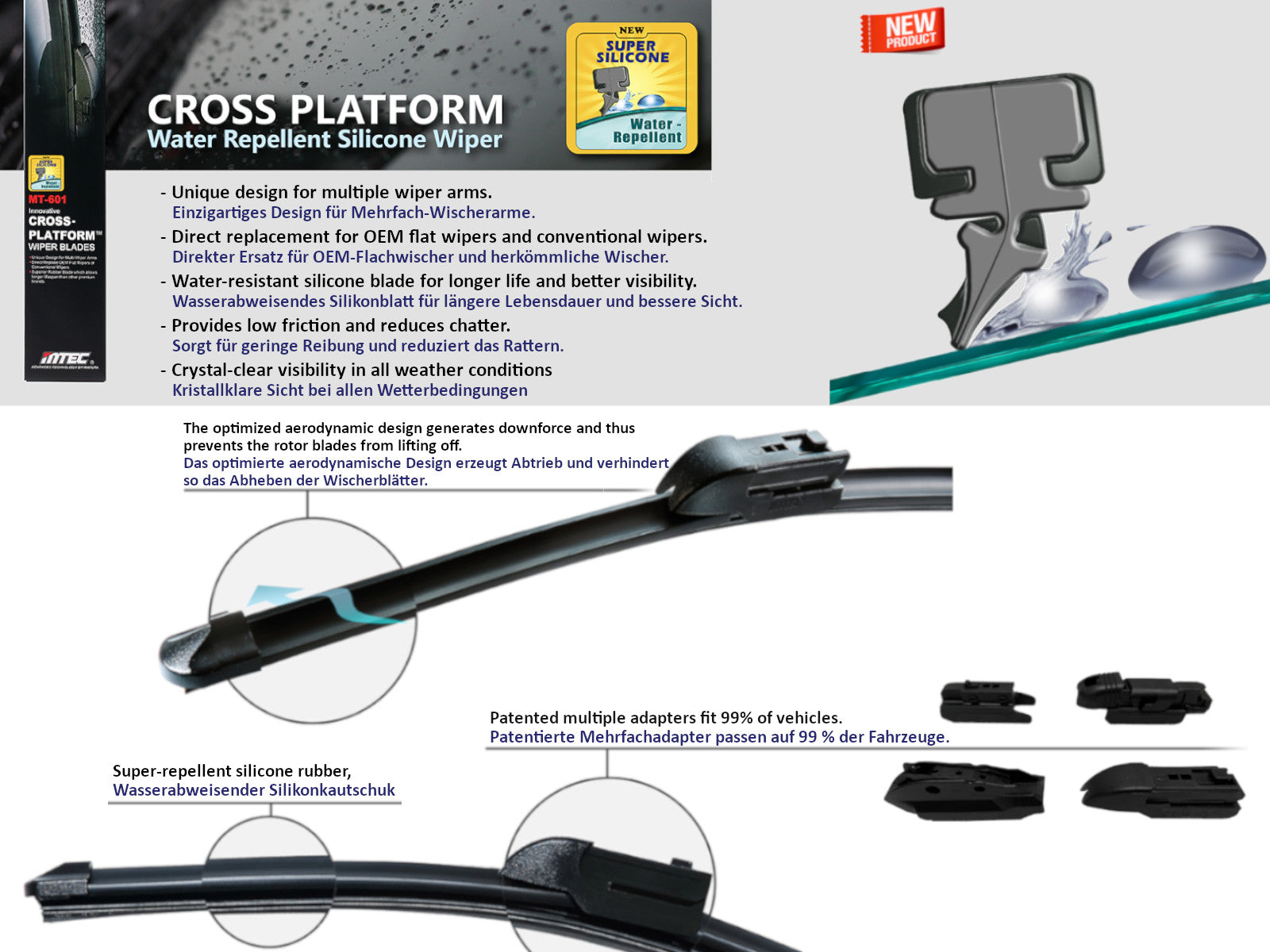 MARUTA Lotus Perleffekt Scheibenwischer SET 650mm 450mm Frontscheibe für Golf 7 - BE1 5G1 BQ1 BA5 BV5, Golf 8 - CD1 CG5 BA5 BV5 - Bild 5