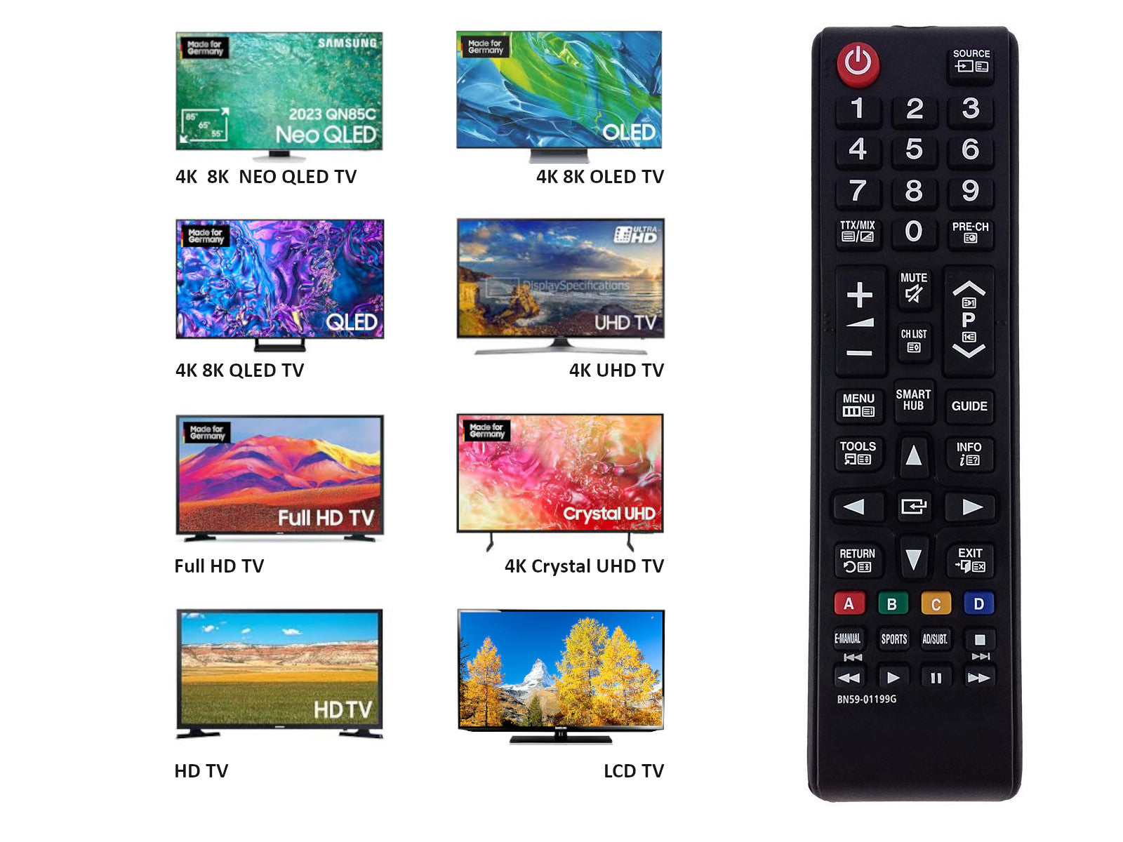 azurano Universal Ersatz für SAMSUNG Fernbedienung AA59 BN59 Smart QLED OLED Frame LED UHD 4K 8K Smart TV - Bild 3