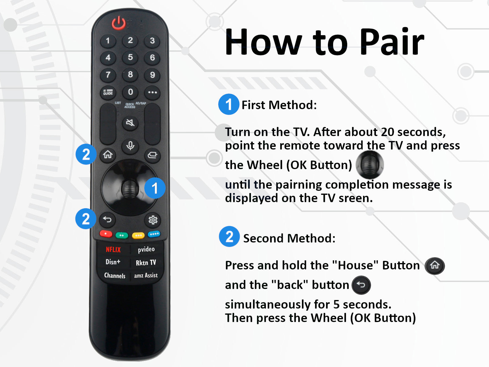 azurano Fernbedienung für LG Universal Magic remote, AN-MR24GA, MR23GA, MR22GA, MR21GA, MR20GA Voice Mouse, OLED NanoCell QNED - Bild 6