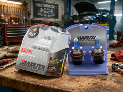 MARUTA SUPER WHITE H11 12V 55W 5500K Xenon-Effekt Halogenlampe - designed in Japan - Scheinwerfer, Nebellicht & Tagfahrlicht, langlebige hochwertige Xenon-Gas Quarzglas Birne, ECE Prüfzeichen - Bild 3