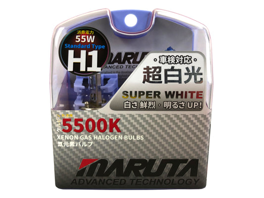 MARUTA SUPER WHITE H1 55W Halogenlampe für Scheinwerfer, Fernlicht, 5500K Xenon-Effekt, langlebiges Quarzglas, ECE-Prüfzeichen - Bild 1