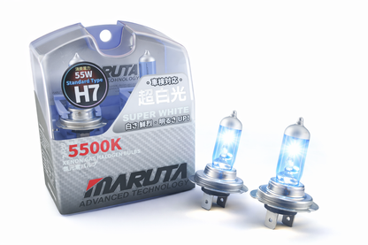 MARUTA SUPER WHITE H7 55W Halogenlampe für Scheinwerfer, Abblendlicht, 5500 K Xenon-Effekt, langlebiges Quarzglas, ECE E4 - Bild 1