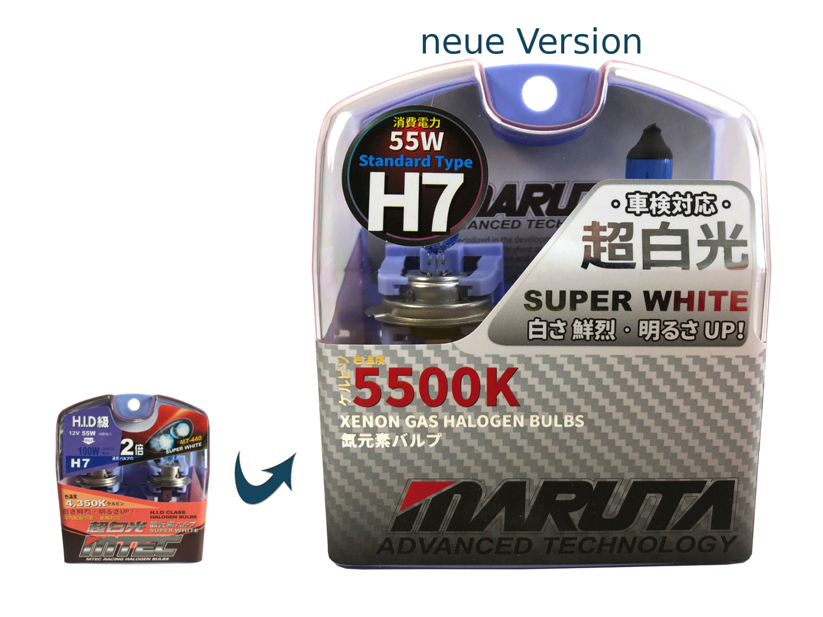 MARUTA SUPER WHITE H7 55W Halogenlampe für Scheinwerfer, Abblendlicht, 5500 K Xenon-Effekt, langlebiges Quarzglas, ECE E4 - Bild 2