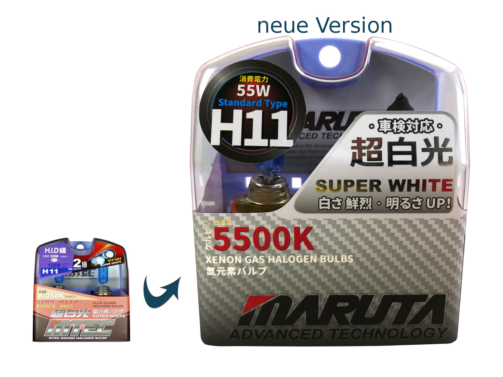MARUTA SUPER WHITE H11 12V 55W 5500K Xenon-Effekt Halogenlampe - designed in Japan - Scheinwerfer, Nebellicht & Tagfahrlicht, langlebige hochwertige Xenon-Gas Quarzglas Birne, ECE Prüfzeichen - Bild 8
