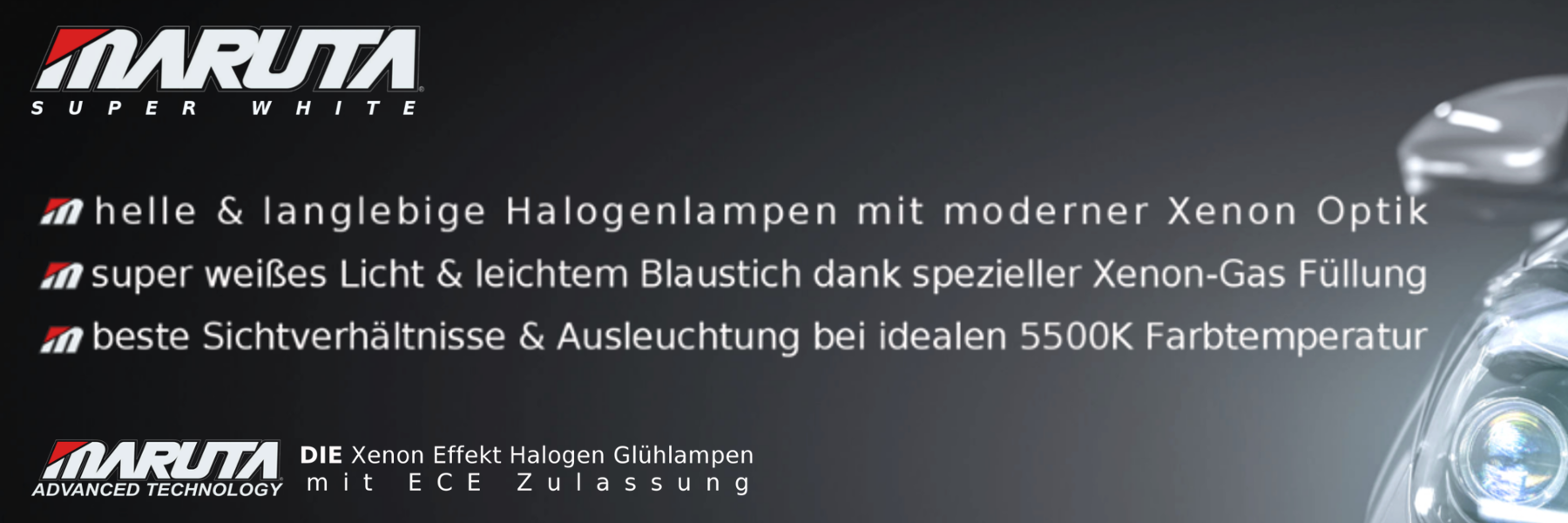 MARUTA SUPER WHITE H4 60/55W Halogenlampe für Abblendlicht, Fernlicht, 5500K Xenon-Effekt, langlebige hochwertige Xenon-Gas Quarzglas Birne, ECE Prüfzeichen - designed in Japan! - Bild 6
