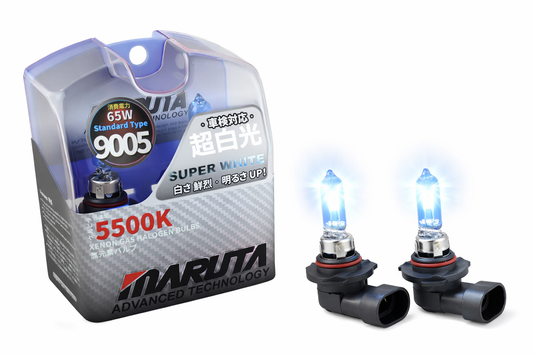 MARUTA SUPER WHITE 9005 / HB3 65W Halogenlampe für Scheinwerfer, Abblendlicht, 5500K Xenon-Effekt, langlebige hochwertige Xenon-Gas Quarzglas Birne, ECE Prüfzeichen - designed in Japan! - Bild 1