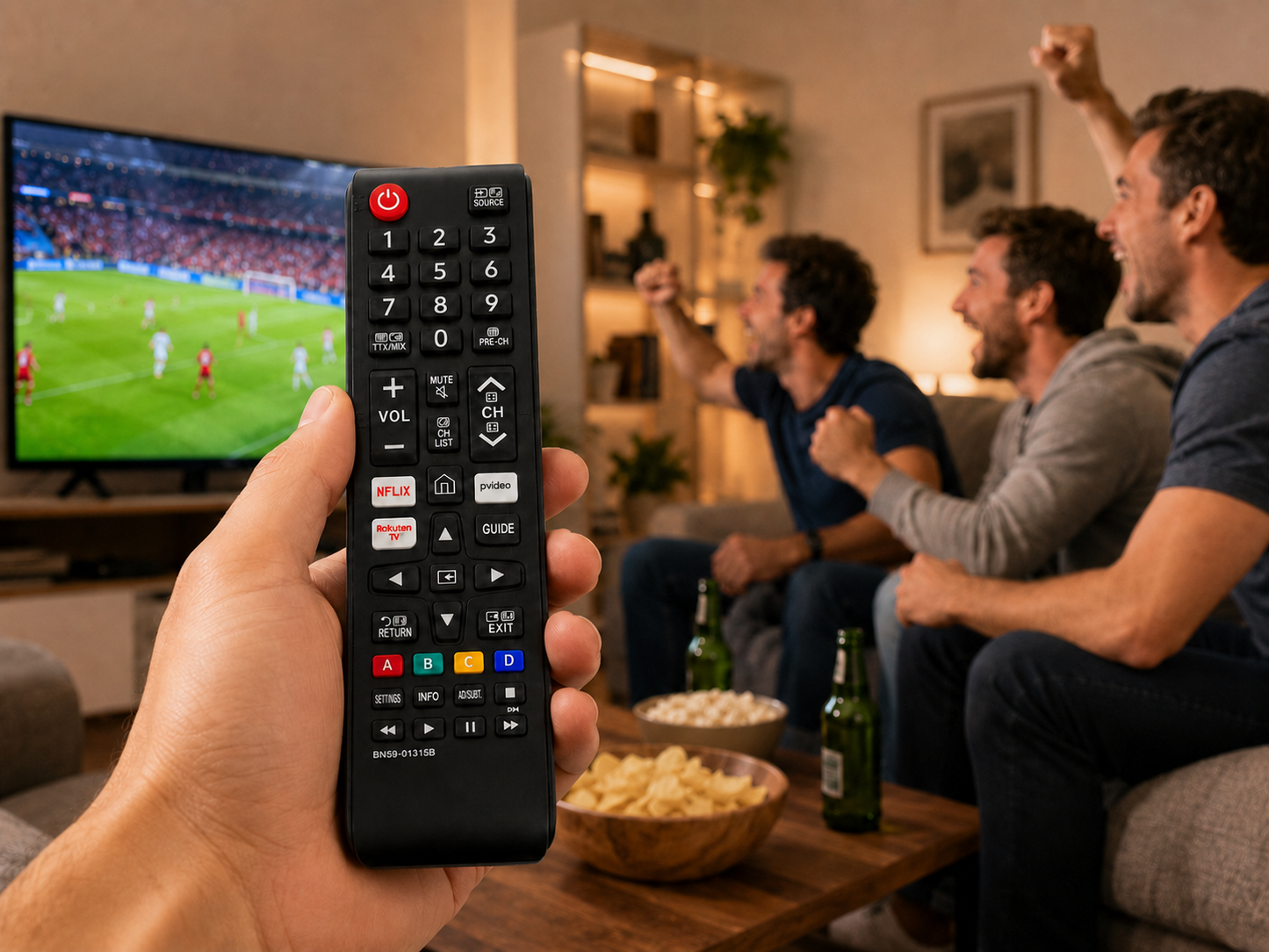 azurano Ersatz für SAMSUNG Fernbedienung BN59-01315B, universal für 2018 - 2022 UE Quantum Crystal QLED UHD 4K Smart TV Serien TU RU Q AU BU LS T UN QN, Direkttasten für Netflix, Prime Video & Rakuten – Bild 2