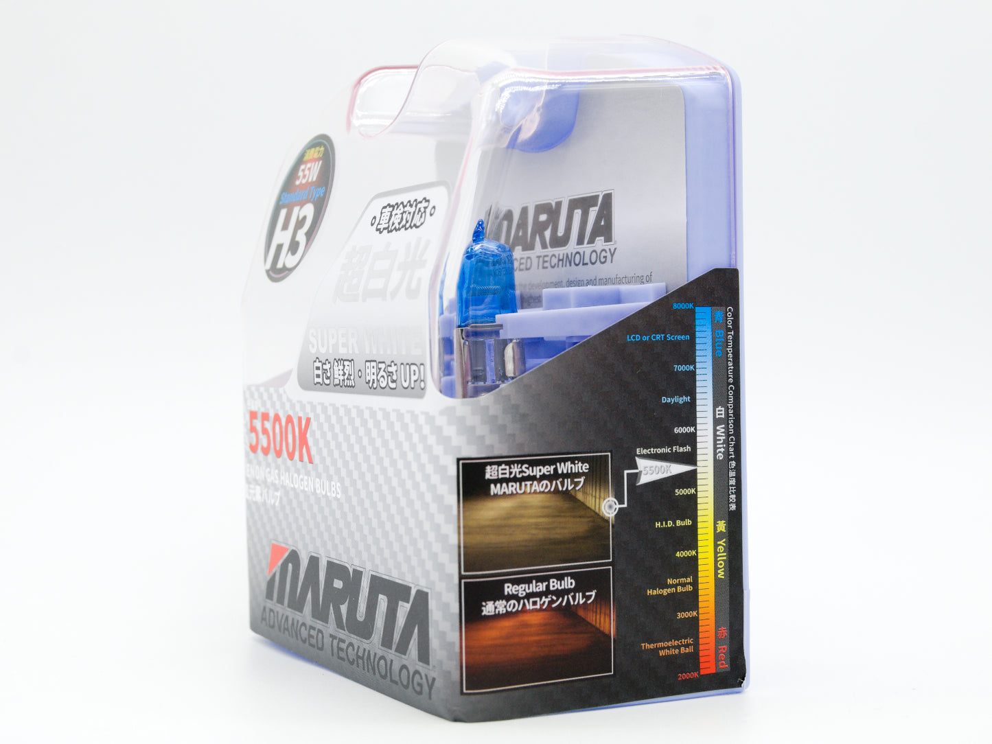 MARUTA SUPER WHITE H3 55W Halogenlampe Nebelscheinwerfer Tagfahrlicht 5500K Xenon-Effekt Quarzglas ECE (E4) - Bild 3