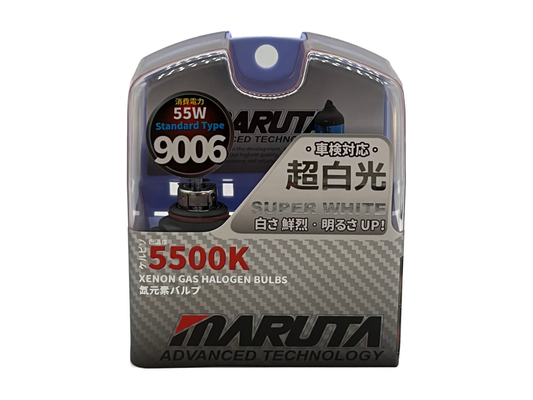 MARUTA SUPER WHITE 9006 / HB4 55W Halogenlampe für Abblendlicht, Fernlicht, 5500K Xenon-Effekt, langlebige hochwertige Xenon-Gas Quarzglas Birne, ECE Prüfzeichen - Bild 1