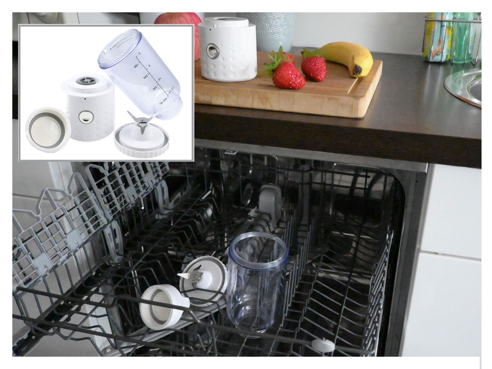 vitaliano tragbarer Smoothie Maker to go, 500ml, wechselbare Flasche, USB, spülmaschinenfest, leichter Mixer für Frische unterwegs, dt. Anleitung - Bild 4